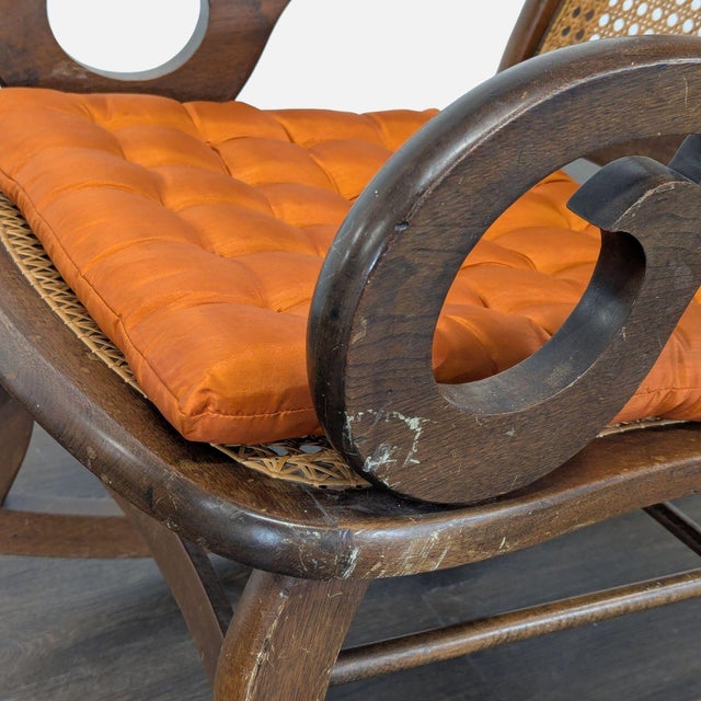 Wood Vintage Bentwood Rocking Chair With Cane Back and Orange Cushion For Sale - Image 7 of 10