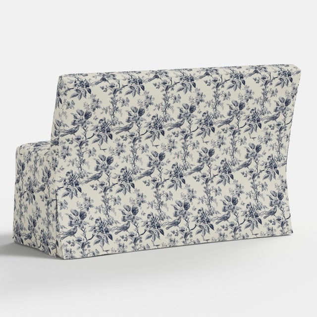 Textile Slipcover for Stoffer Home x Cloth & Company for Lindy Slipcover Dining Banquette in Bird Toile Navy For Sale - Image 7 of 7
