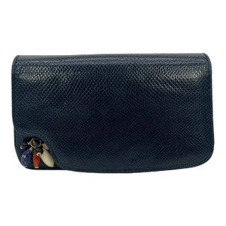 Judith Leiber Navy Lizard Gemstone Beaded Clutch For Sale