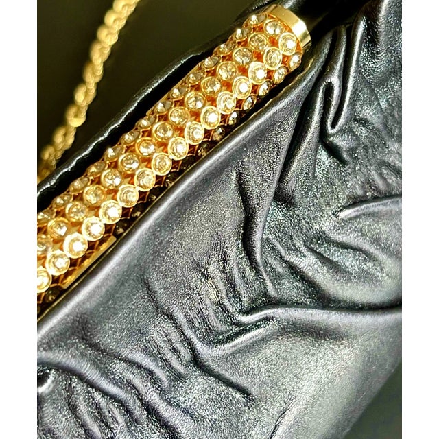 Black Rodo Calfskin Clutch With Crystal Clasp For Sale - Image 8 of 9