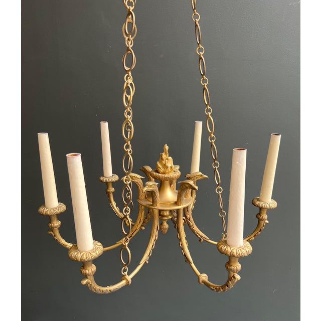 1900 - 1909 1900s Empire Bronze with Golden Eagle Heads and Flame Chandelier For Sale - Image 5 of 12