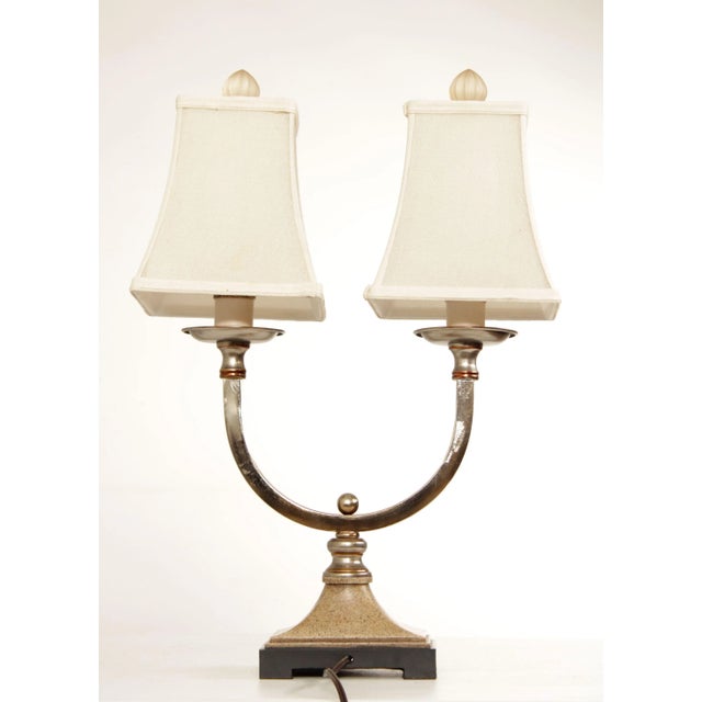 1990s 1990s Modern Neoclassical Style Chrome Two-Light Table Lamps (B) - A Pair For Sale - Image 5 of 13