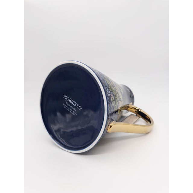 Blue Morris & Co. Strawberry Thief Porcelain Pitcher With a Stunning Navy & Gold Motif For Sale - Image 8 of 10