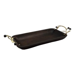 1980s Michael Aram Olive Branch Gold Wood Platter / Tray For Sale