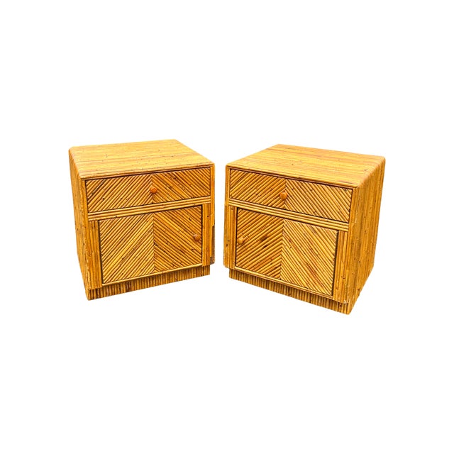 Vintage Rattan Wicker Wrapped Nightstands in Pencil Reed Gabrielle Crespi Styles For Sale - Image 9 of 11
