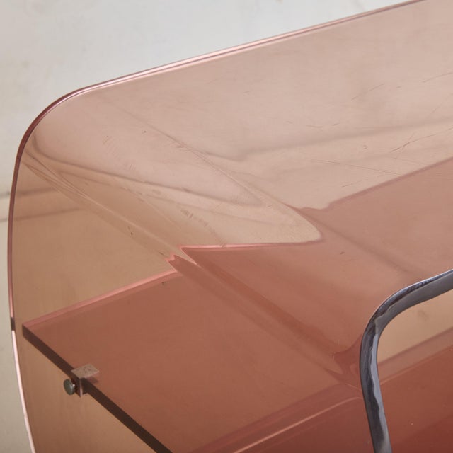 French Plexiglass Bar Cart on Casters Attributed to Michel Dumas For Sale - Image 10 of 12