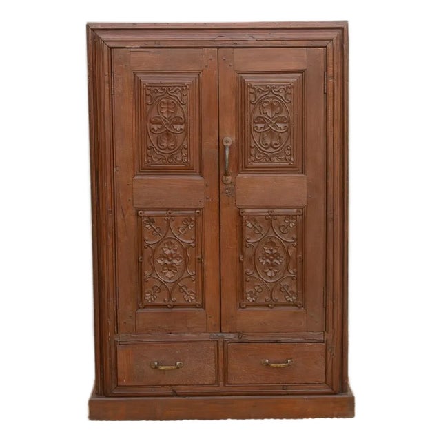 19th Century Carved Medallion Slim Cabinet For Sale