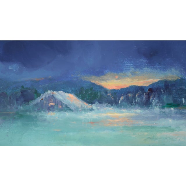 Boathouse at Night, Modernist Two Toned Color-field Abstracted Seascape Nocturnal seascape by Vasil (Victor) Papkov (20th...