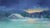 Boathouse at Night, Modernist Two Toned Color-field Abstracted Seascape Nocturnal seascape by Vasil (Victor) Papkov (20th...