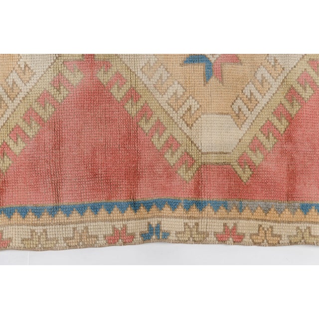 Mid 20th Century Faded Rose & Blue Geometric Motifs Rug For Sale - Image 10 of 11