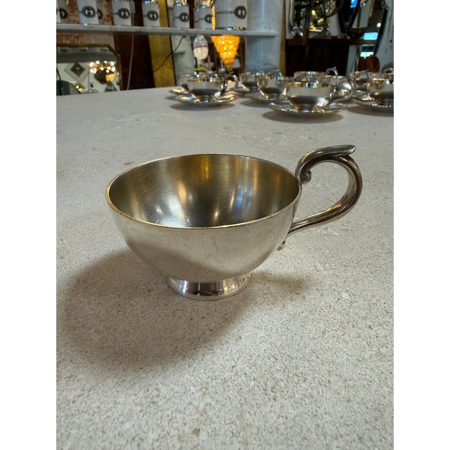 Silver Italian Silver-Plate Tea Cup and Saucer Set, 12 Pieces, Mid-Century For Sale - Image 8 of 17