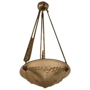 French Art Deco Geometric Chandelier Signed by Schneider