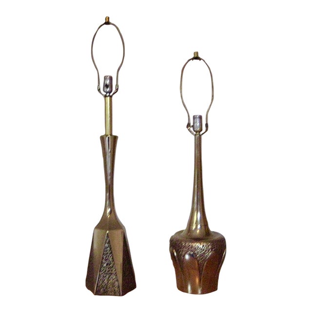 1960s Mid Century Modern Tempestini Brutalist Lamps - Pair For Sale