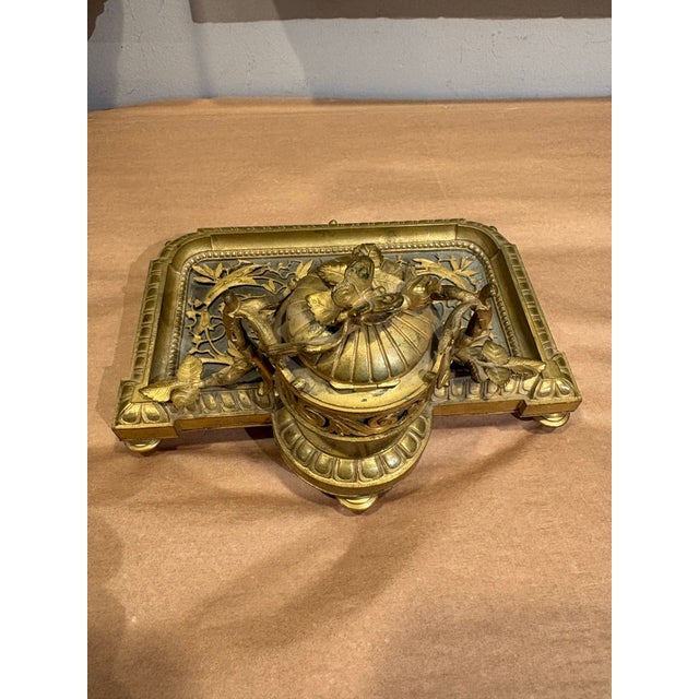 French Antique French Ormolu Inkwell & Stand For Sale - Image 3 of 7