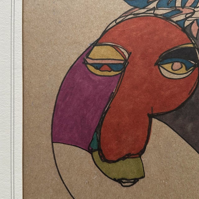 1970s Vintage Abstract Portrait Painting by e.j. Hartmann (American, B.1925), Signed (1979, Mixed Media on Paper) For Sale - Image 5 of 6