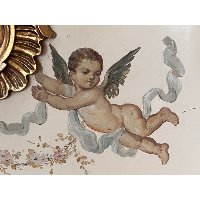 20th French Antique White and Giltwood Queen Bed With Original Painting For Sale - Image 10 of 12