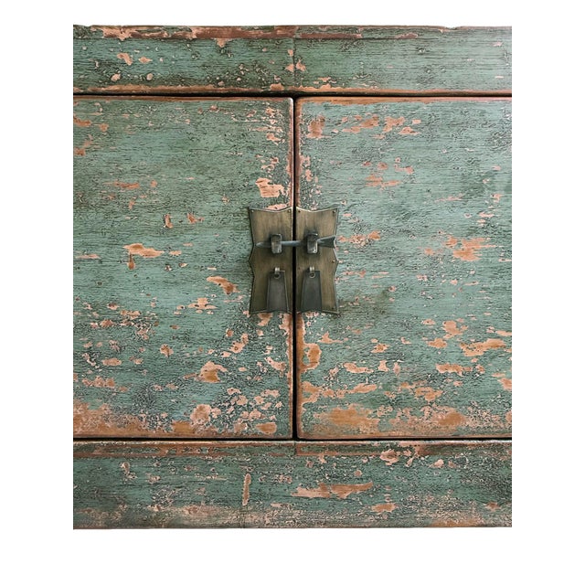 Antique Mongolian Teal Sideboard For Sale In Los Angeles - Image 6 of 9