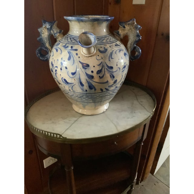 Mid 19th Century Mid 19th Century Large Italian Glazed Pottery Vase. With Seahorse Handles. Made in Tuscany for Fortunata For Sale - Image 5 of 9