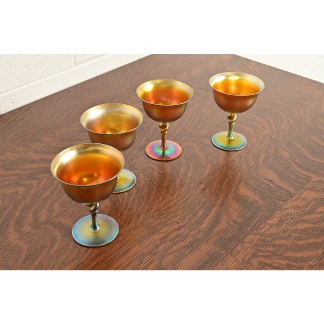 Steuben Glass Steuben Aurene Iridescent Art Glass Goblets, Set of Four For Sale - Image 4 of 9