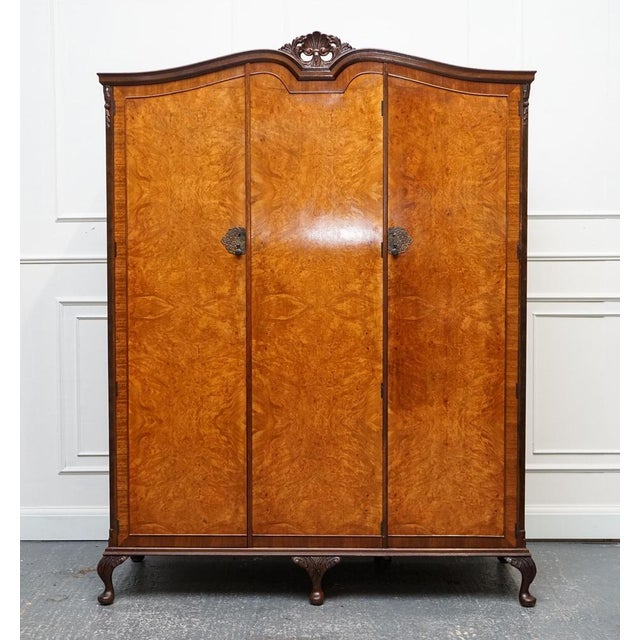 Gorgeous Victoria Regina Distressed Art Deco Burr Walnut Triple Wardrobe. The lock on the wardrobe engraved V.R which is...