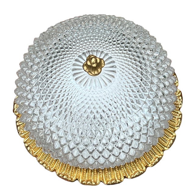 Brass and Crystal Glass Plafonier Ceiling Lamp from Glashütte Limburg, 1970s For Sale