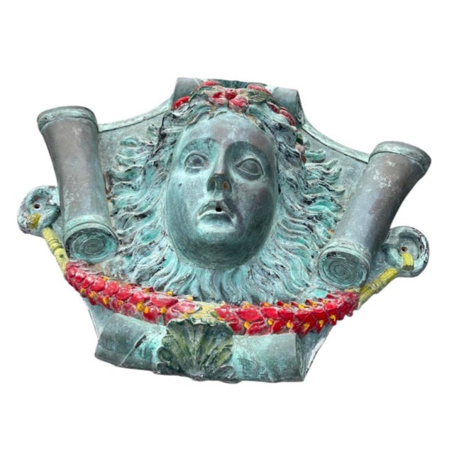 Vintage Classical Bronze & Polychrome Water Fountain Mask For Sale - Image 4 of 12