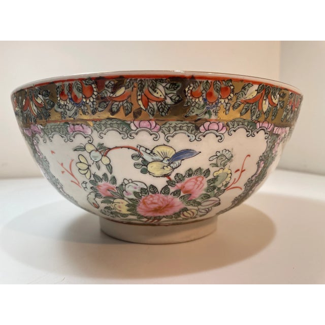 Vintage Hand Painted Porcelain Rose Medallion Bowl - 10" For Sale - Image 4 of 8