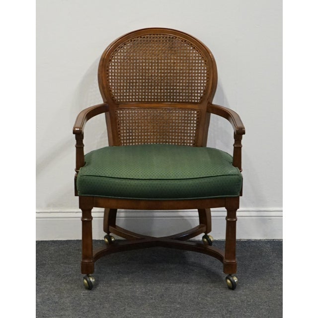 French Century Furniture Solid Cherry French Regency Revival Cane Back Game Arm Chair For Sale - Image 3 of 9