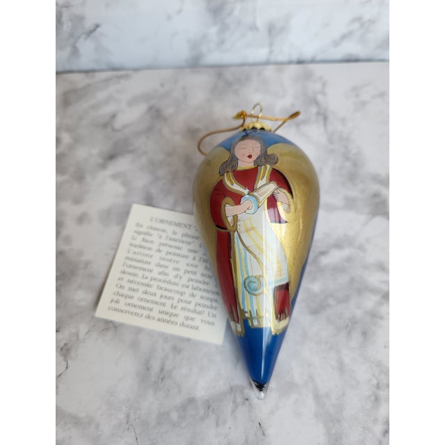 Contemporary Hand-Painted Li Bien Angel Ornament With Gold & Blue Accents in Gift Box For Sale - Image 3 of 11