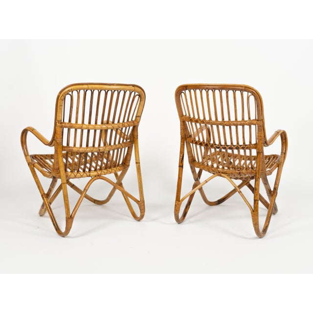Mid-Century Bamboo and Rattan Armchairs in the style of Tito Agnoli, Italy 1960s For Sale - Image 15 of 16