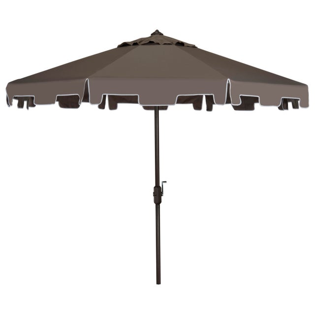 Resistant 9 Ft Crank Market Push Button Tilt Umbrella With Flap in Grey For Sale - Image 4 of 4