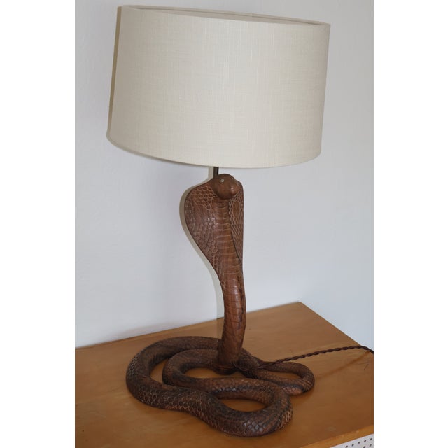 Vintage 1970s Carved Wood Indian Cobra Lamp For Sale In Los Angeles - Image 6 of 18
