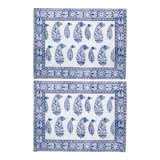 Malabar Deep Blue Multi-Paisley Placemats - a Pair For Sale