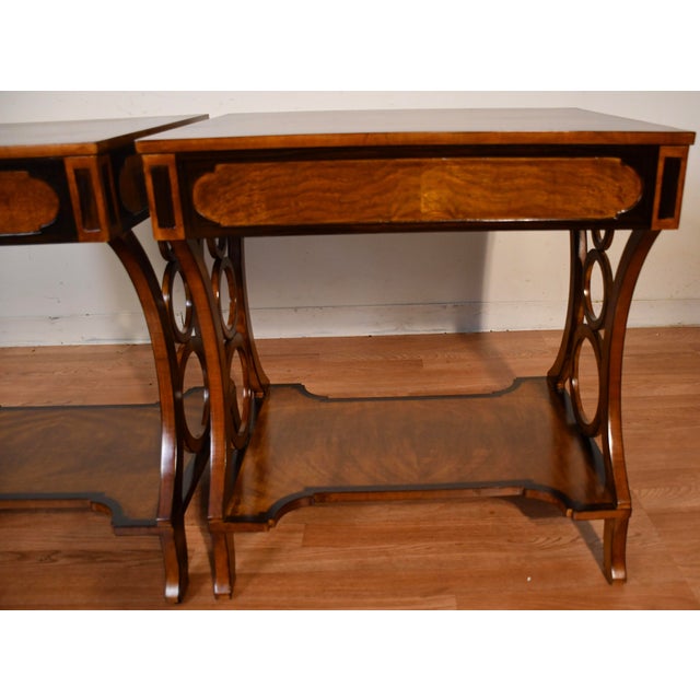 1980s Maitland Smith Regency Style Mahogany Banded Rosewood Pair Side Tables / End Tables For Sale - Image 11 of 18