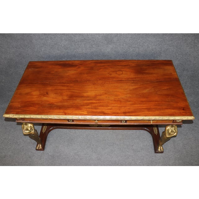 1910s Antique French Empire Style Bronze Mounted Figural Partners Desk For Sale - Image 5 of 10