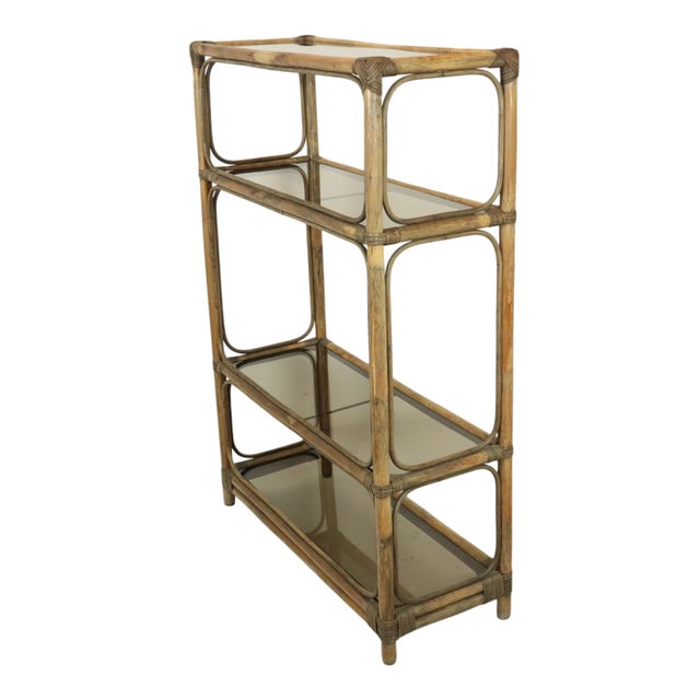 Vintage Boho Shelf Bookcase Bamboo and Smoked Glass, 1960s For Sale - Image 6 of 18
