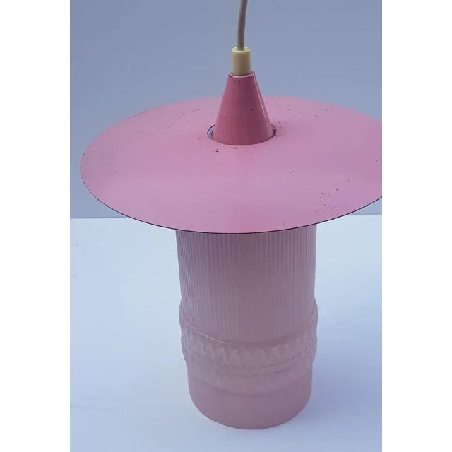 Mid-Century Rosa Glass Ceiling Lamp with Metal Screen, in Very Good conditions. Designed 1950 to 1959 European Plug (up to...