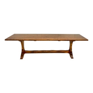Vintage Rustic Farmhouse Pine Trestle Dining Table For Sale