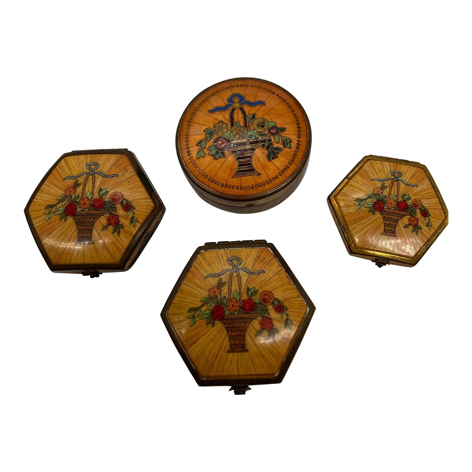 Antique 1920s Art Deco Houbigant Paris Makeup Compacts Set of 4 | Chairish