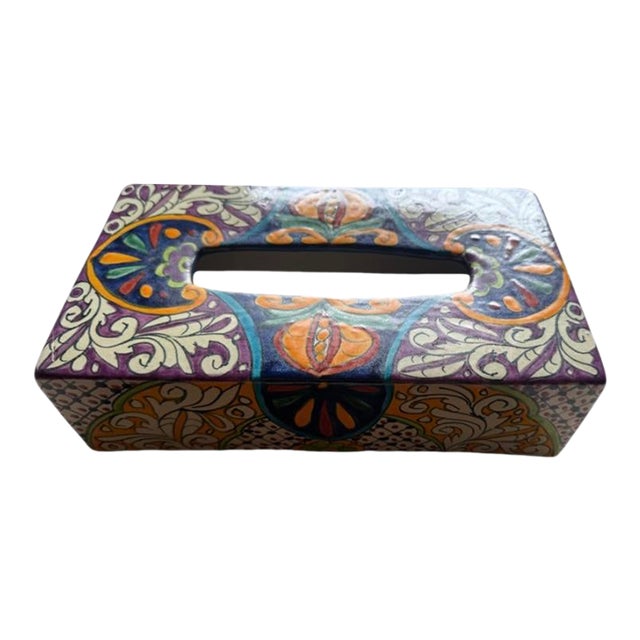 Vintage Talaverra Mexican Pottery Tissue Box Cover Colorful For Sale