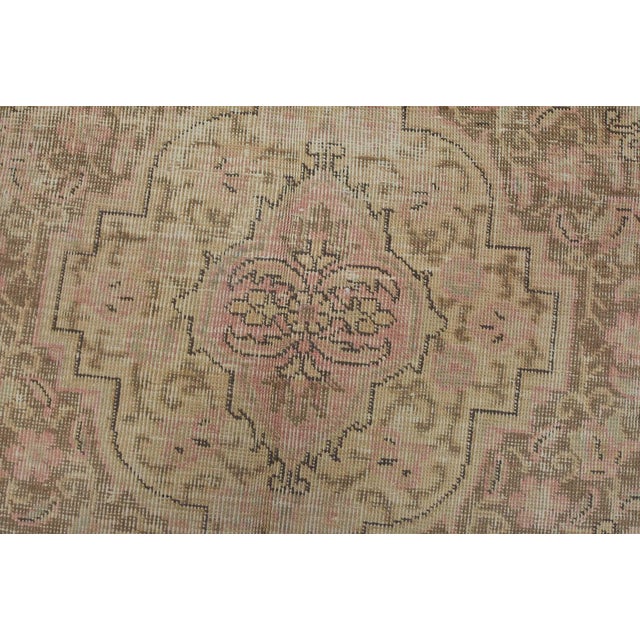 Pink Tabriz Rug 6’7” X 9’8” Pink Wool Vintage Distressed Hand-Knotted Carpet For Sale - Image 8 of 15
