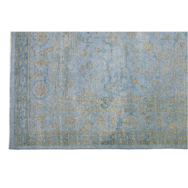 Metal Handmade Contemporary Oushak Style Wool Rug With Blue and Gold Field For Sale - Image 7 of 7