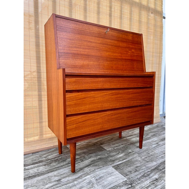 Vintage Mid Century Danish Modern Drop Down Secretary Desk