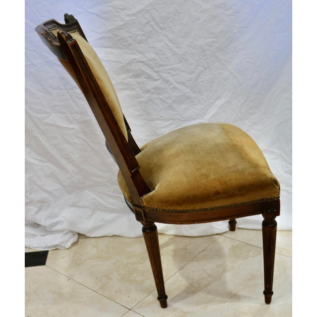 French Mid 20th Century French Louis XVI Side Chair With Velvet Upholstery & Nail Head Trim For Sale - Image 3 of 5