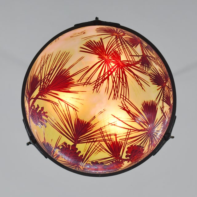 French Art Deco Pendant Light by Galle - 1925 Cameo Gallé Chandelier France For Sale - Image 11 of 15