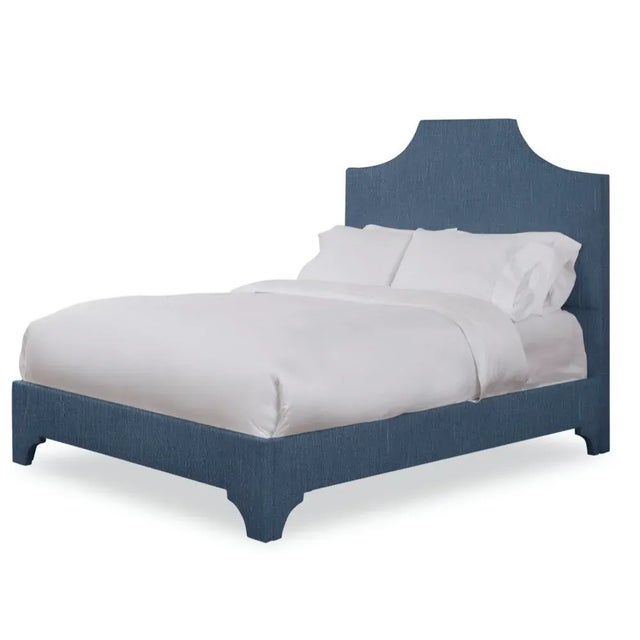 Modern Kit California King Bedframe, Navy Linen For Sale - Image 3 of 4