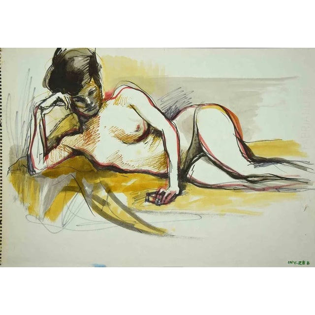 Nude is a drawing in china ink and watercolor realized by Leo Guida in the 1970s. Good condition. Leo Guida (1992 - 2017)....