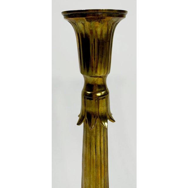 Late 20th Century Grand Vintage Fluted Brass Candlesticks, a Pair For Sale - Image 5 of 9