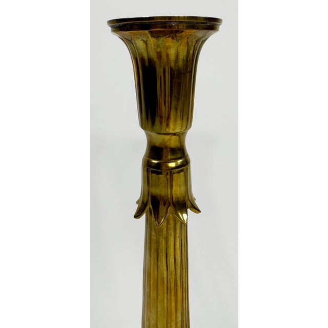 Late 20th Century Vintage Grand Fluted Brass Candlesticks, a Pair For Sale - Image 5 of 8