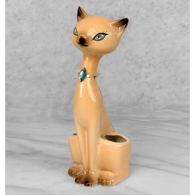 Mid-Century Modern Mid-Century Atomic Siamese Cat Porcelain Vanity Lipstick Holder For Sale - Image 3 of 12